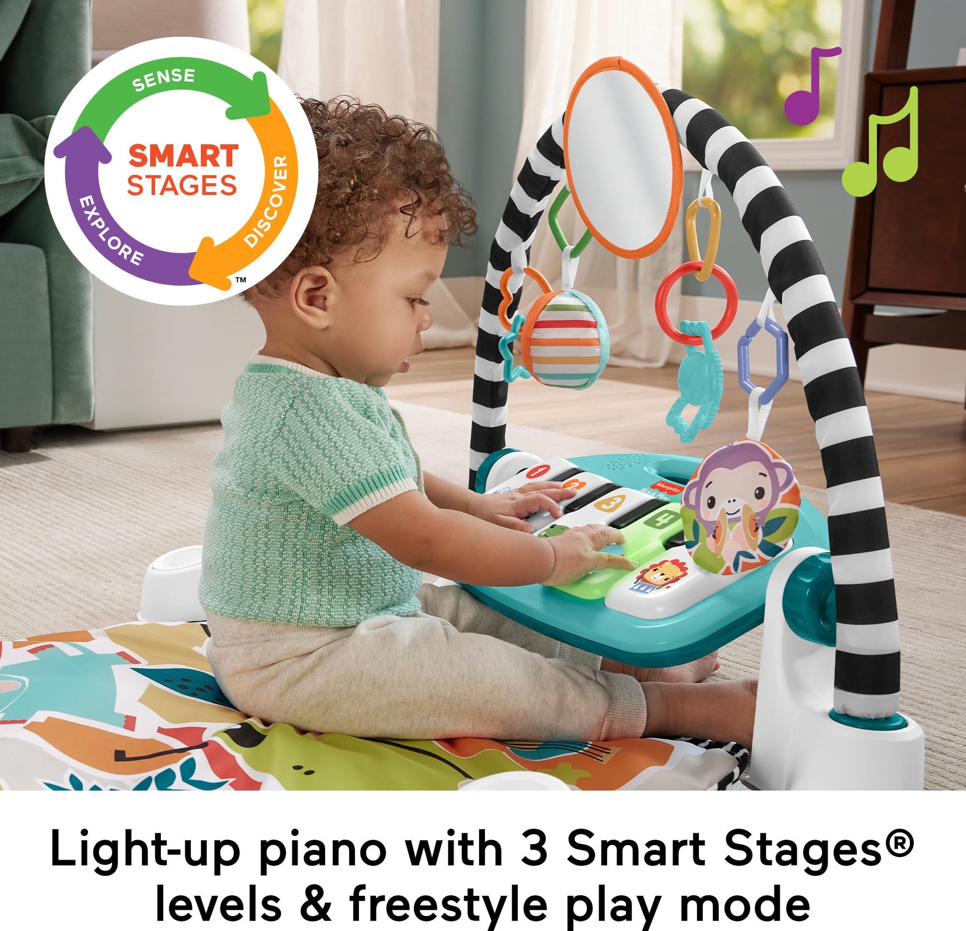 Fisher-Price Baby Gift Set Glow and Grow Kick &amp; Play Piano Gym Blue Playmat &amp; Musical Learning Toy with 2 Rattle Maracas for Newborns Ages 0+ Months