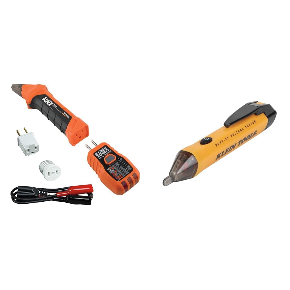 Klein Tools 80016 Circuit Breaker Finder Tool Kit &amp; RT250 GFCI Outlet Tester &amp; NCVT3P Dual Range Non Contact Voltage Tester, 12-1000V AC Pen, Flashlight, Audible and Flashing LED Alarms, Pocket Clip