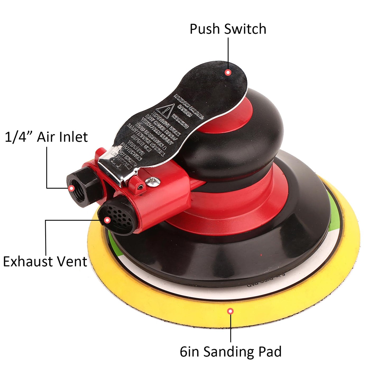 Professional Air Random Orbital Palm Sander, Dual Action Pneumatic Sander, Low Vibration, Heavy Duty