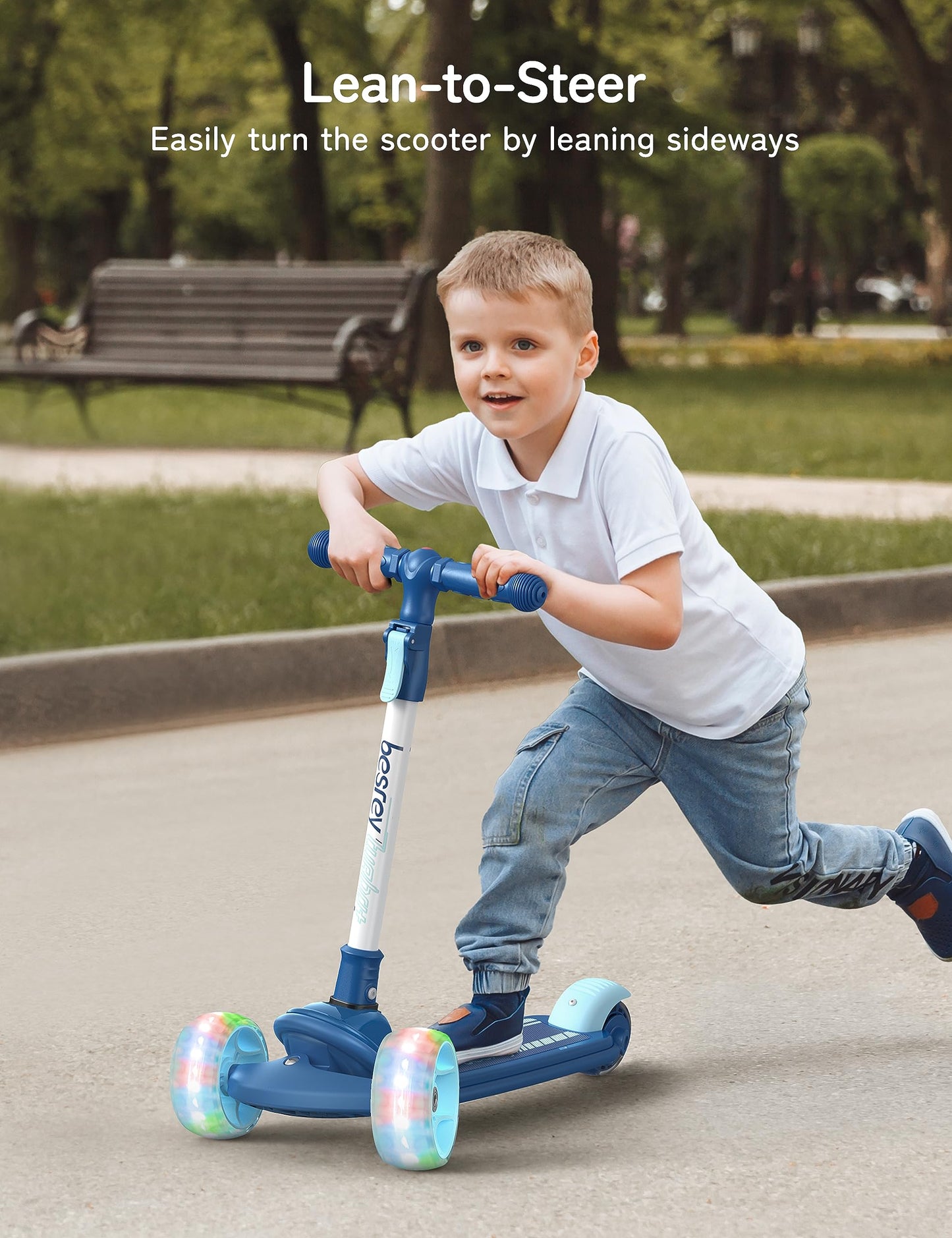 besrey Kick Scooter for Kids Ages 3-10, 3 Wheel Scooter for Kids with Adjustable Height, Folding Kids Scooter with LED Light Wheels Rear Brak Extra Wide Deck Outdoor Activities for Boys/Girls