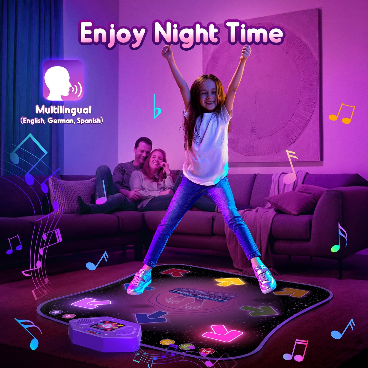 Flooyes Dance Mat Toys for 3-12 Year Old Kids, Electronic Dance Pad with Light-up 6-Button Wireless Bluetooth, Music Dance with 5 Game Modes, Birthday Toys Gifts for 3 4 5 6 7 8 9 10+ Year Old Girls