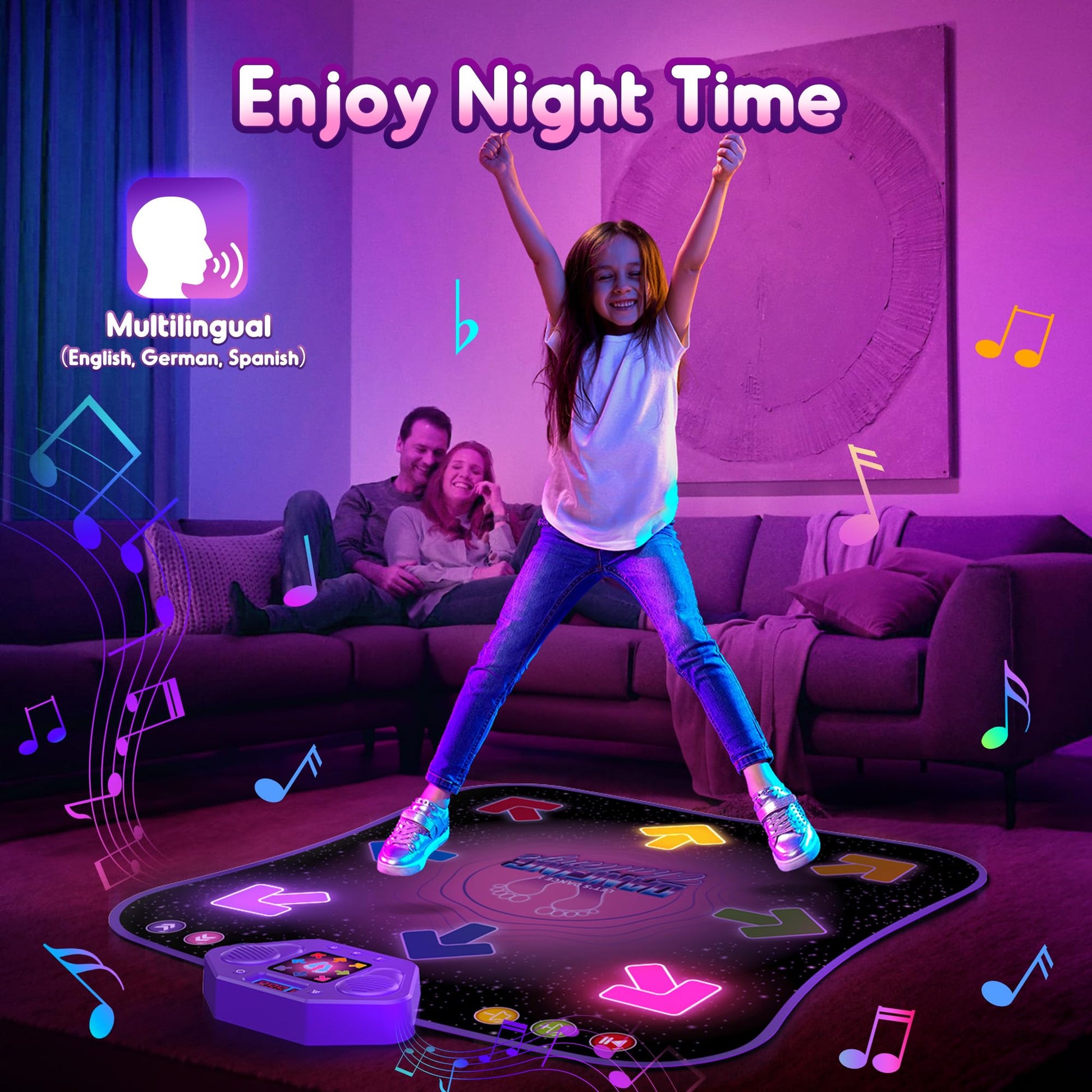 Flooyes Dance Mat Toys for 3-12 Year Old Kids, Electronic Dance Pad with Light-up 6-Button Wireless Bluetooth, Music Dance with 5 Game Modes, Birthday Toys Gifts for 3 4 5 6 7 8 9 10+ Year Old Girls