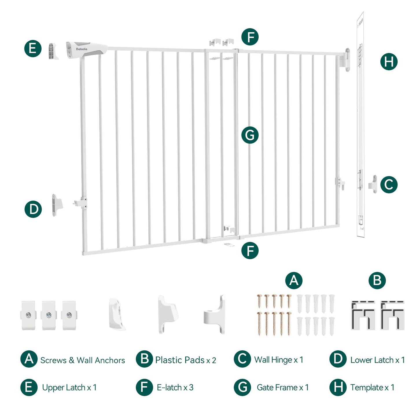 Babelio 26-43" No Bottom Bar Baby Gate for Babies, Elders and Pets, 2-in-1 Hardware Mount Dog Gate for The House, Stairs and Doorways, with Large Walk Thru Door, Black