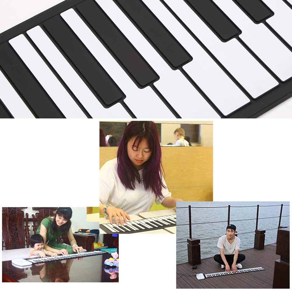 61 Keys Roll Up Piano keyboard piano Upgraded Portable Rechargeable Electronic Hand Roll Piano With Environmental Silicone Piano Keyboard for Beginners (Black)