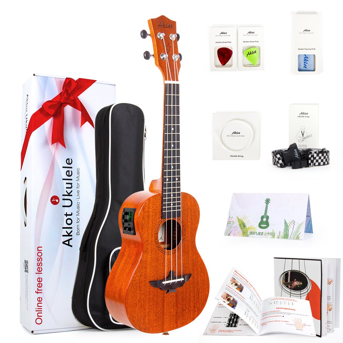 AKLOT 5 Strings Ukulele,Tenor Ukelele 26 inch Solid Mahogany Uke with Gig Bag Belt Extra Strings Professionals