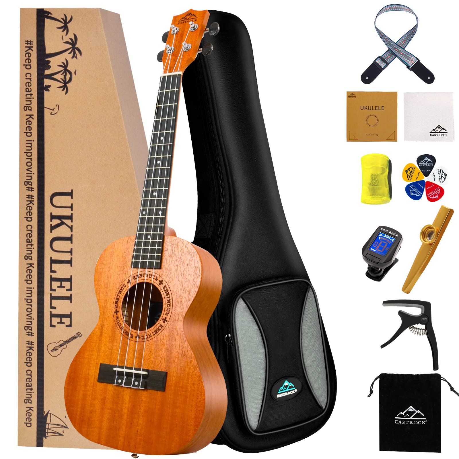 EASTROCK Concert Ukulele Mahogany Beginner 23 inch Ukelele Big Package Kit. Ukulele Ukalalee Suitable for adults, Beginners. (23-Mahogany)