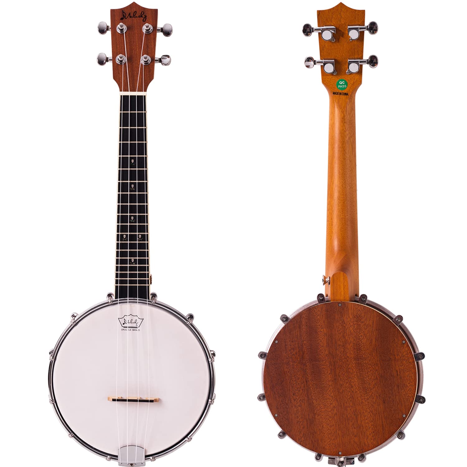 Mulucky 4-String Banjo Ukulele | 23" Sapele Wood with Remo Head &amp; Nylon Strings | Dark Brown Travel Kit (Bag, Tuner, Picks) - MBU-808