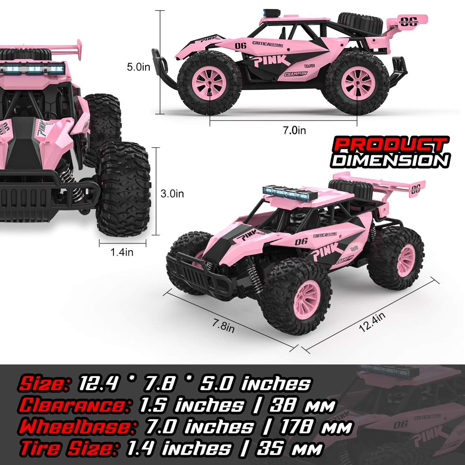 BLUEJAY Remote Control Car, 2.4GHz High Speed 33KM/H RC Cars Toys, 1:12 Monster RC Truck Off Road with LED Headlight and Rechargeable Battery Gifts for Adults Boys 8-12