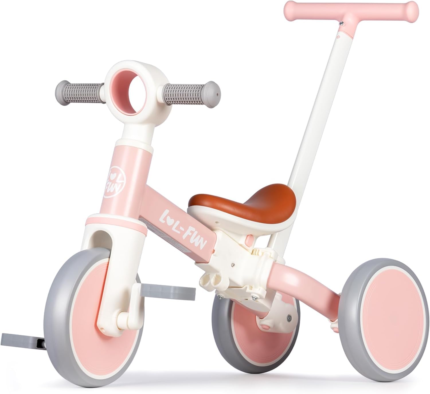 LOL-FUN 5 in 1 Toddler Tricycles for 1-3 Year Olds Boys Girls Toy with Parent Steering Push Handle, Baby Balance Bike 1 Year Old Kids Gift