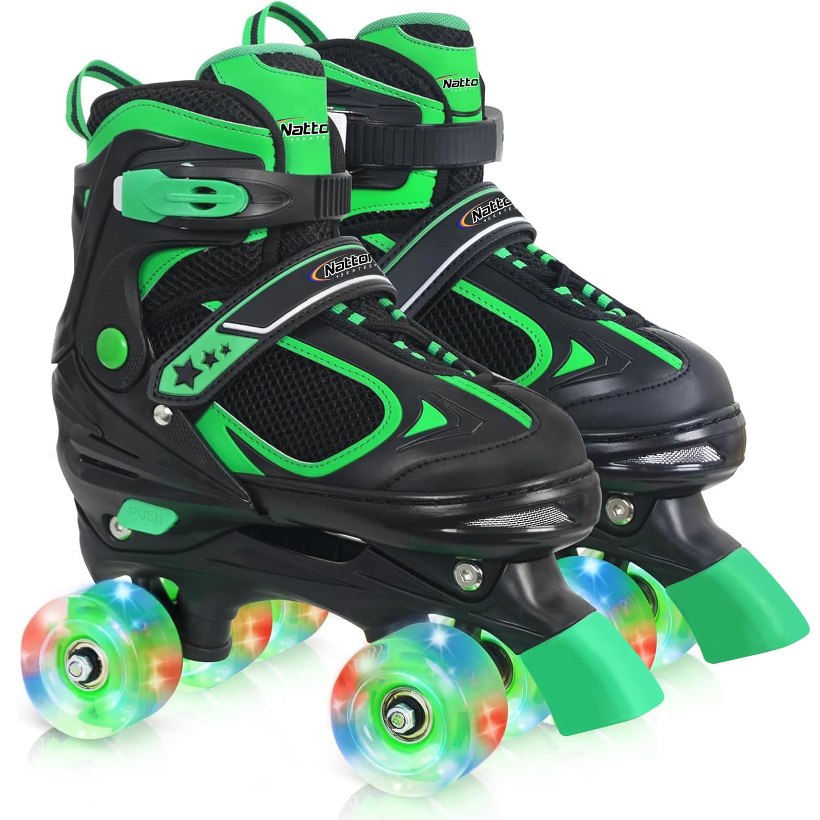 Nattork Kids Roller Skates for Boys Girls Kids, 4 Sizes Adjustable Quad Skates with All Light up Wheels - Birthday Gift for Indoor Outdoor Sports