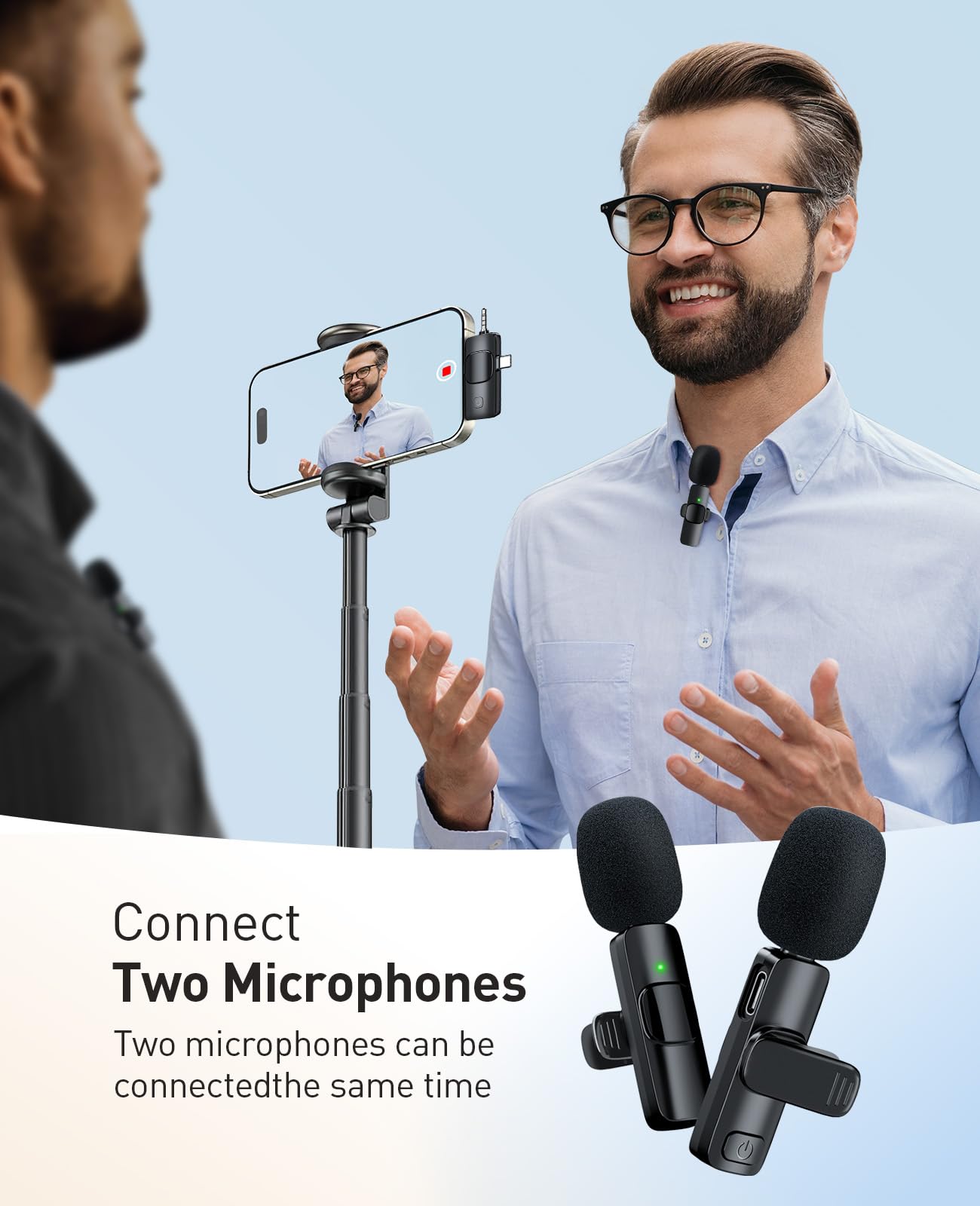 Mini Microphone, 3 in 1 Wireless Lavalier Microphones for iPhone, iPad, Camera and Android Devices, Noise Reduction Lapel Mic, Clip on Mic for Video Recording Vlog, YouTube, Interview