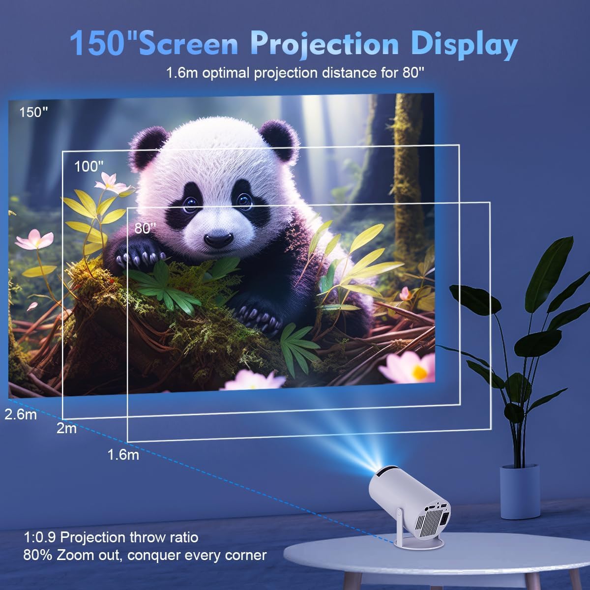 HY300PRO Mini Projector with WiFi and Bluetooth, 4K Support Smart Portable Projector Auto Keystone , Air Mouse Remote, Voice Control, 180 Degree Rotation, Home Video Proyector Android 11