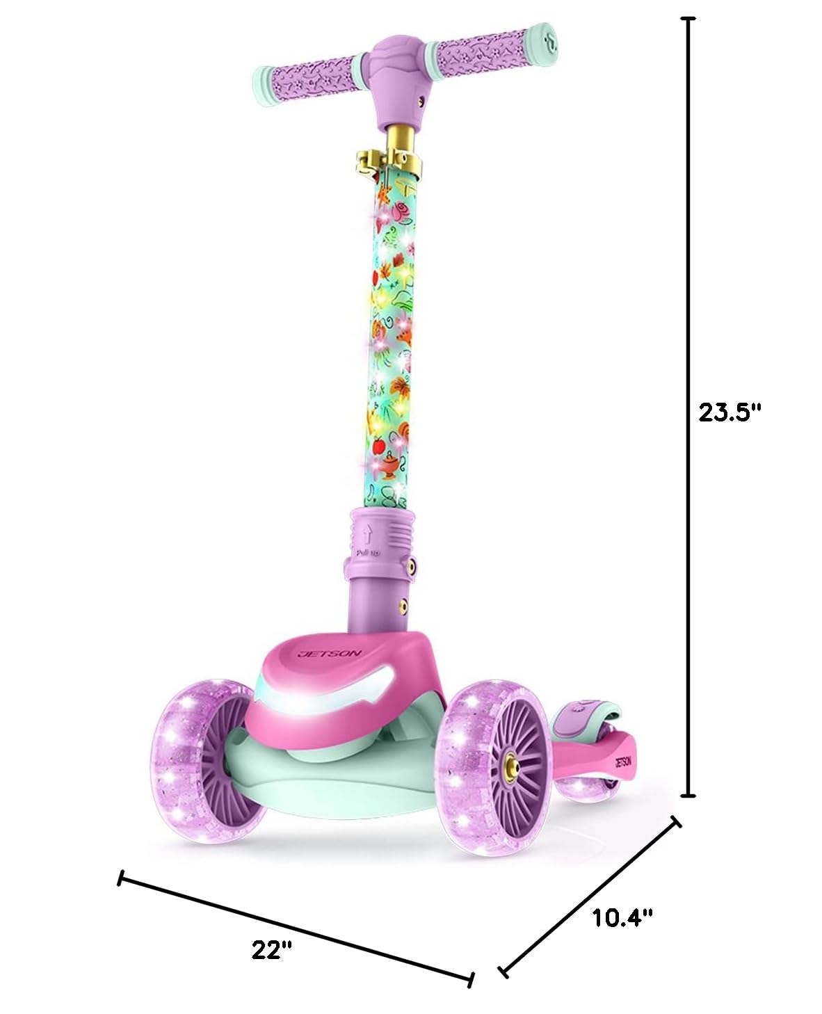 Jetson Character Kids Kick Scooter, LED Lights on Stem &amp; Light-Up Wheels, Lightweight Frame, Height-Adjustable Handlebar, Lean-to-Steer System, Easy-Fold Mechanism