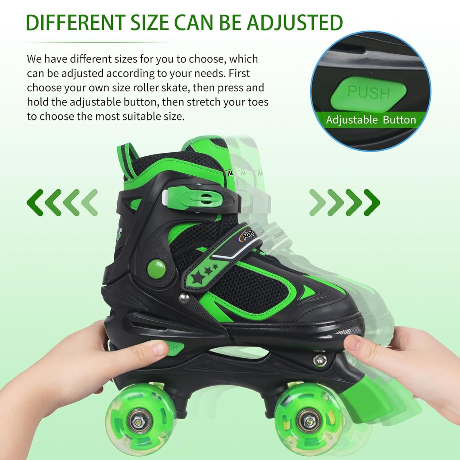 Nattork Kids Roller Skates for Boys Girls Kids, 4 Sizes Adjustable Quad Skates with All Light up Wheels - Birthday Gift for Indoor Outdoor Sports