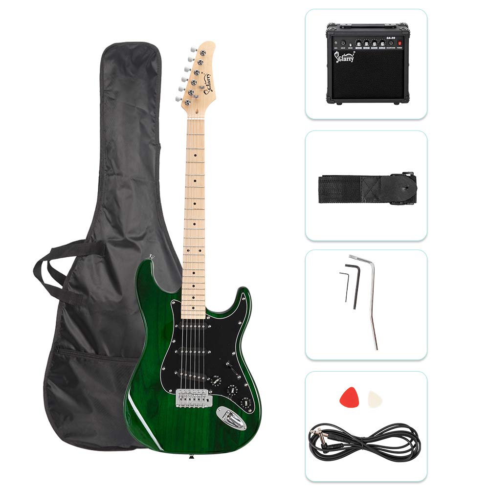 GLARRY Full Size Electric Guitar for Music Lover Beginner with 20W Amp and Accessories Pack Guitar Bag (Green)