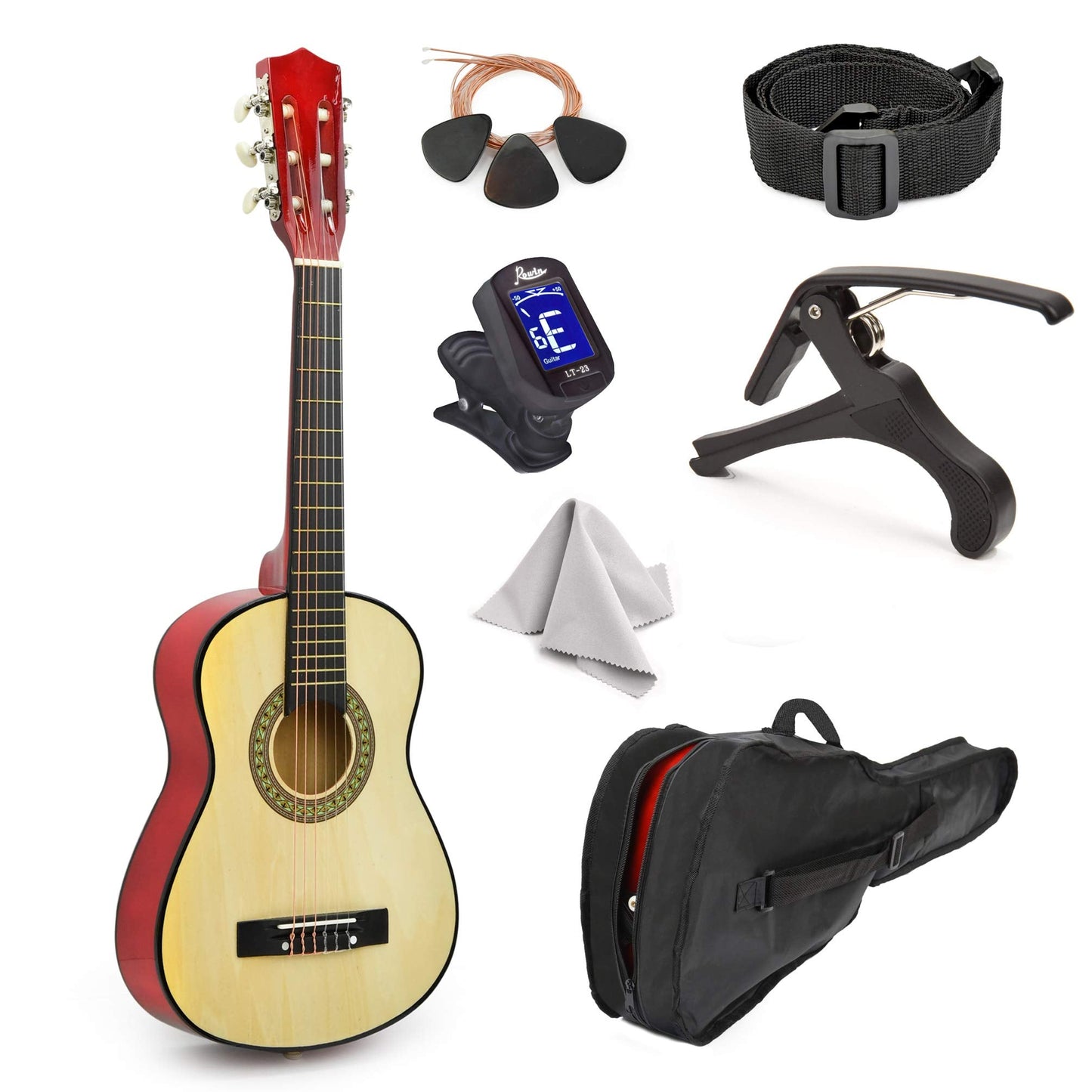 30" Left Handed Wood Guitar with Case and Accessories for Kids/Girls/Boys/Teens/Beginners (30", Black)