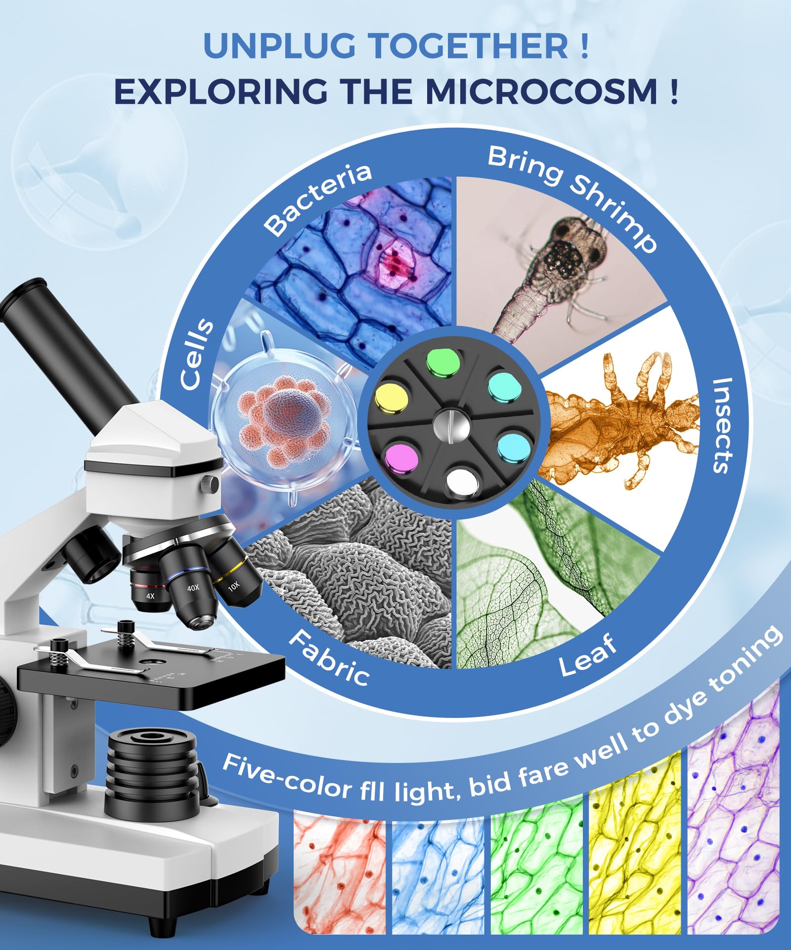 PalliPartners Compound Microscope for Adults &amp; Kids - 100X-2000X High-Power Biological Microscope for Students, School Lab &amp; Home Education, with Slides Set &amp; Phone Adapter (White)