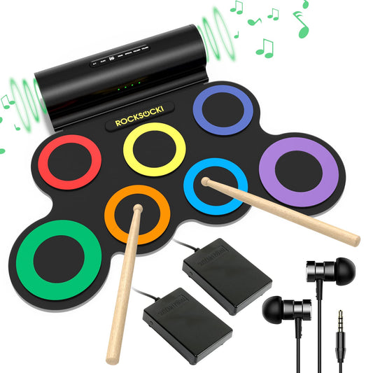 Electric Drum Set, 7-Pad Kids Electronic Drum Set with Headphone Included, Roll-up Drum Practice Pad, Great Holiday Xmas Birthday Gift for Kids