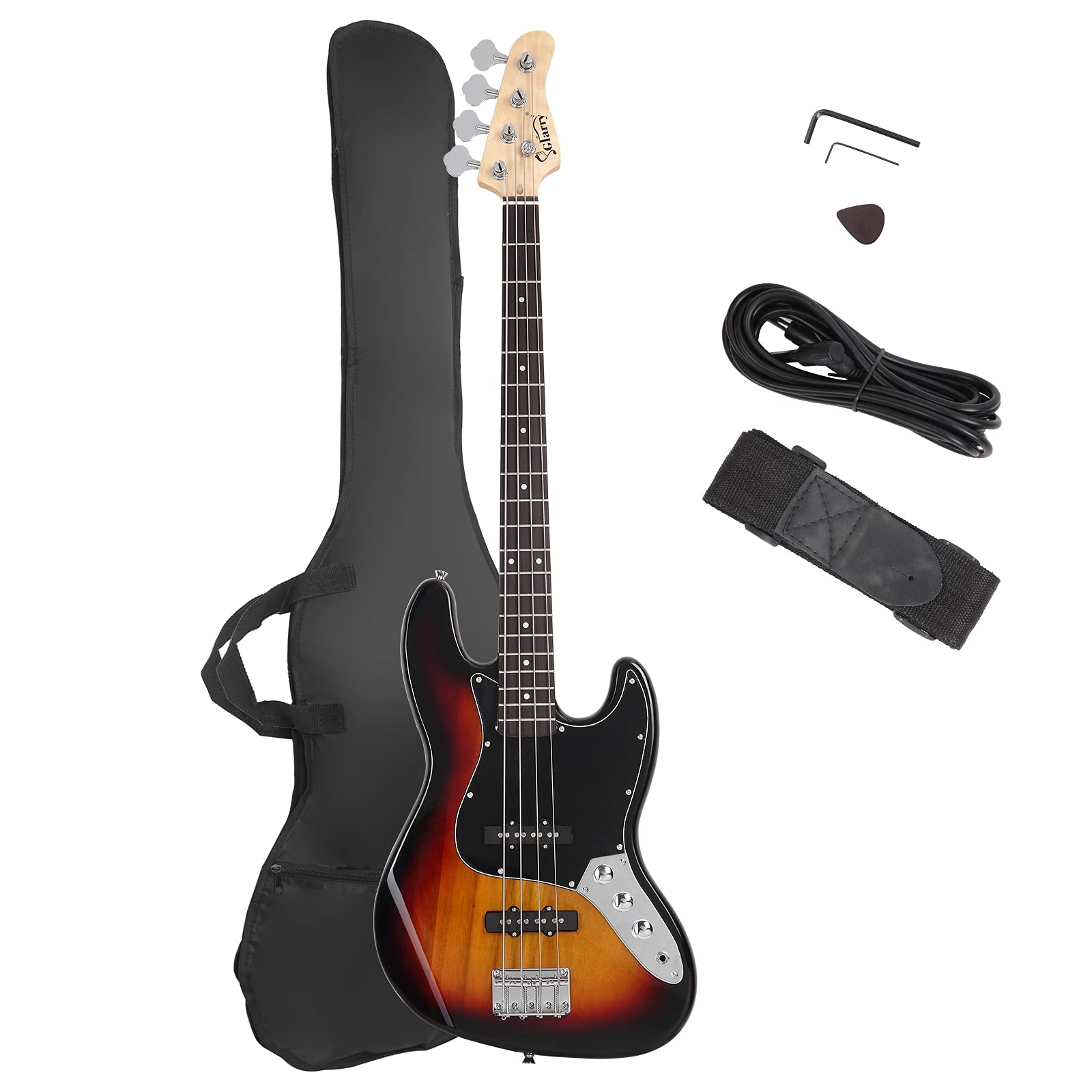 GLARRY 4 String GJazz Electric Bass Guitar Full Size Right Handed with Guitar Bag, Amp Cord and Beginner Kits (Burly Wood)