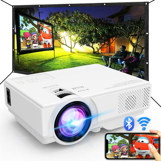 Projector with WiFi and Bluetooth, Upgrade Outdoor Projector, Mini Movie Projector Supports 1080P Synchronize Smartphone Screen by WiFi/USB Cable for Home Entertainment