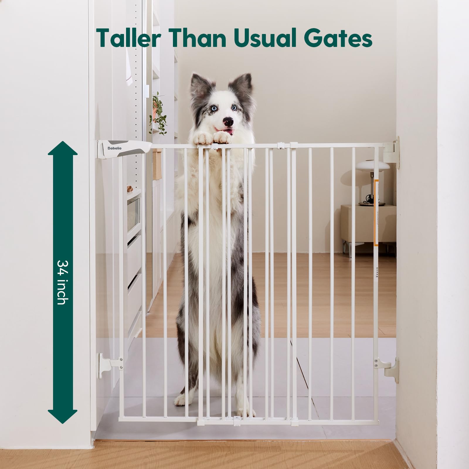 Babelio 26-43" No Bottom Bar Baby Gate for Babies, Elders and Pets, 2-in-1 Hardware Mount Dog Gate for The House, Stairs and Doorways, with Large Walk Thru Door, Black