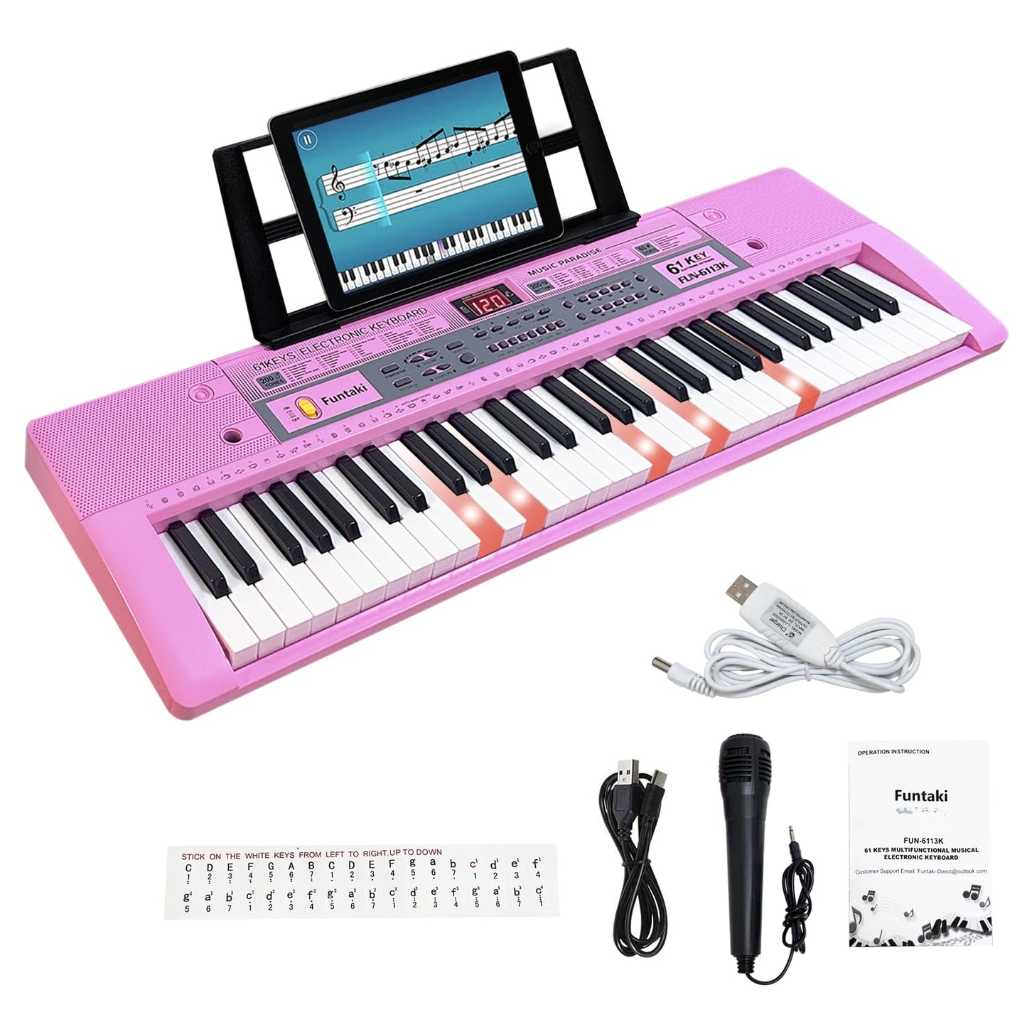 Portable 61-Keys Digital Piano, Electronic Keyboard Piano with Lighted Keys &amp; Music Stand, Mini Keyboard Piano for Beginners Kids Adults, Digital Keyboards, Black [NO Adapter]