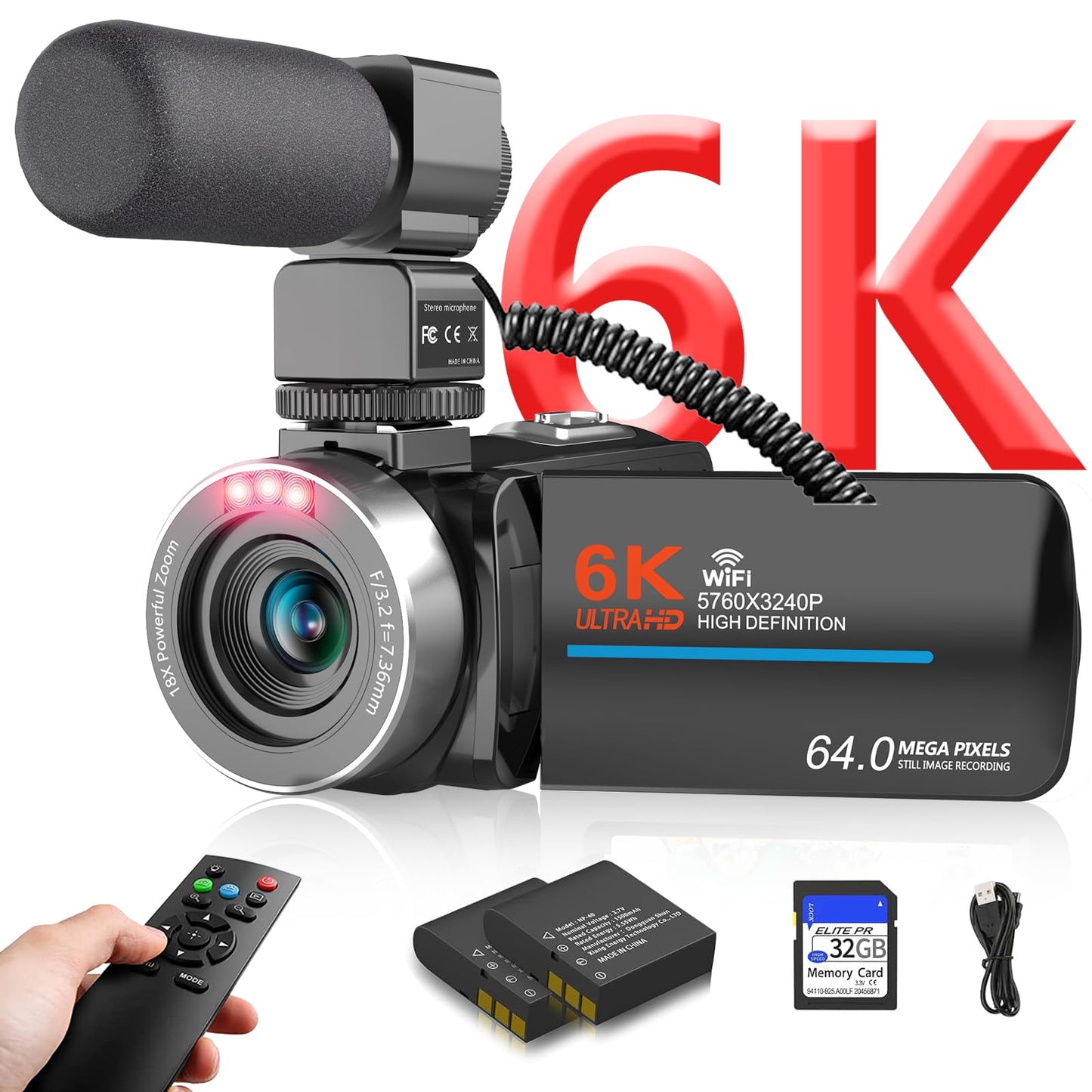 Video Camera, Full HD 1080P Camcorder 48MP YouTube Vlogging Camera Recorder 3.0 Inch 270° Rotation Screen 18X Digital Zoom with Remote Control, Microphone, Mini Tripod, 2 Battries, 32GB SD Card