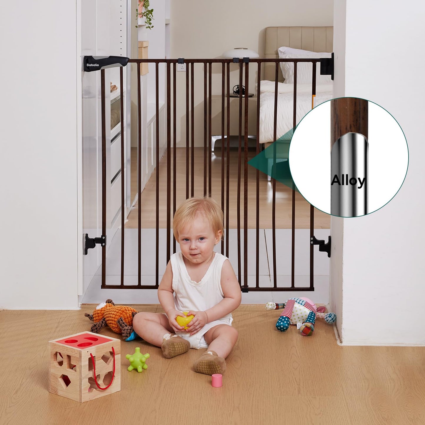 Babelio 26-43" No Bottom Bar Baby Gate for Babies, Elders and Pets, 2-in-1 Hardware Mount Dog Gate for The House, Stairs and Doorways, with Large Walk Thru Door, Black