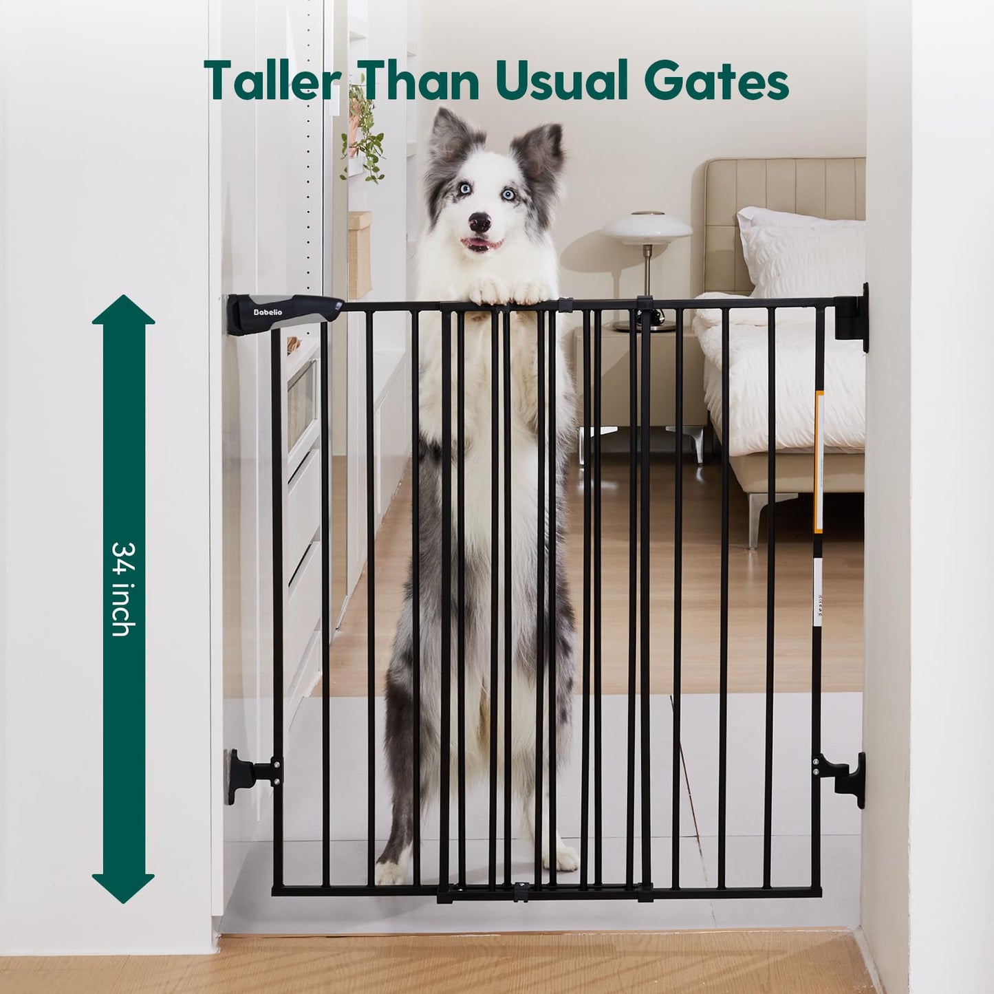 Babelio 26-43" No Bottom Bar Baby Gate for Babies, Elders and Pets, 2-in-1 Hardware Mount Dog Gate for The House, Stairs and Doorways, with Large Walk Thru Door, Black