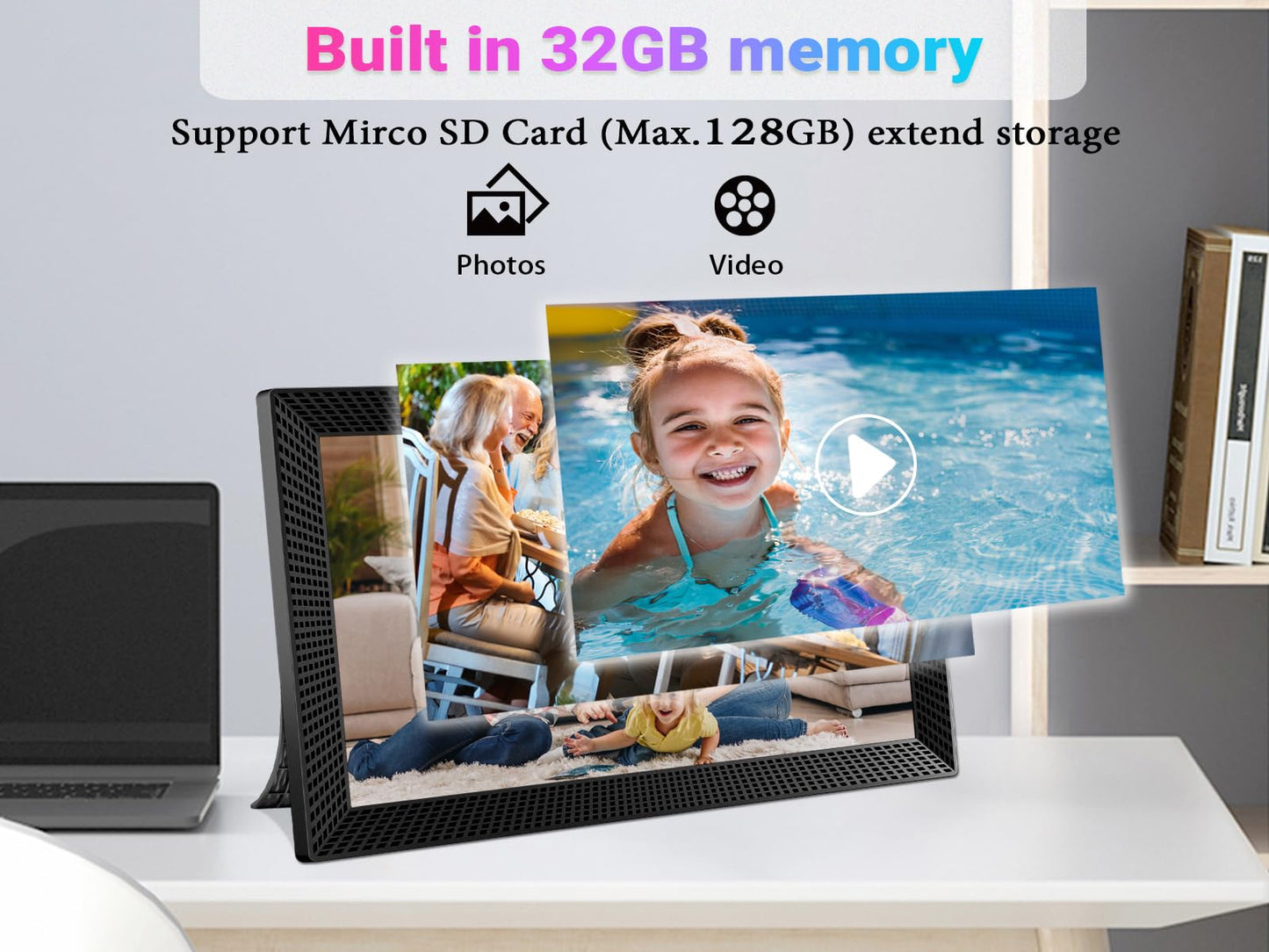 Frameo 10.1 Inch Smart WiFi Digital Picture Frame, 32GB Memory, 1280x800 HD IPS Touchscreen, Digital Photo Frame, Auto-Rotate, Wall Mountable, Share Moments from Anywhere, for Family, Friends-Black