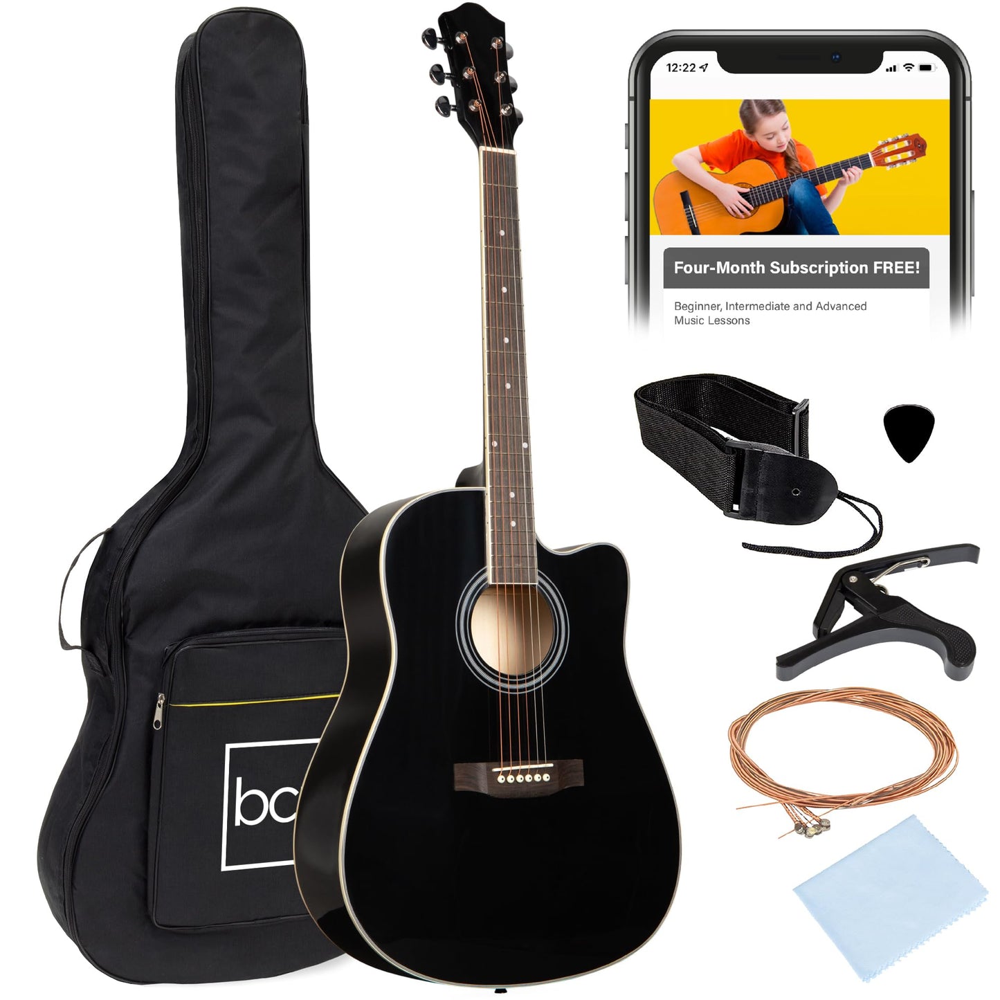 Best Choice Products 41in Beginner Acoustic Guitar Full Size All Wood Cutaway Guitar Starter Set w/Case, Strap, Capo, Strings, Picks - Aged Natural