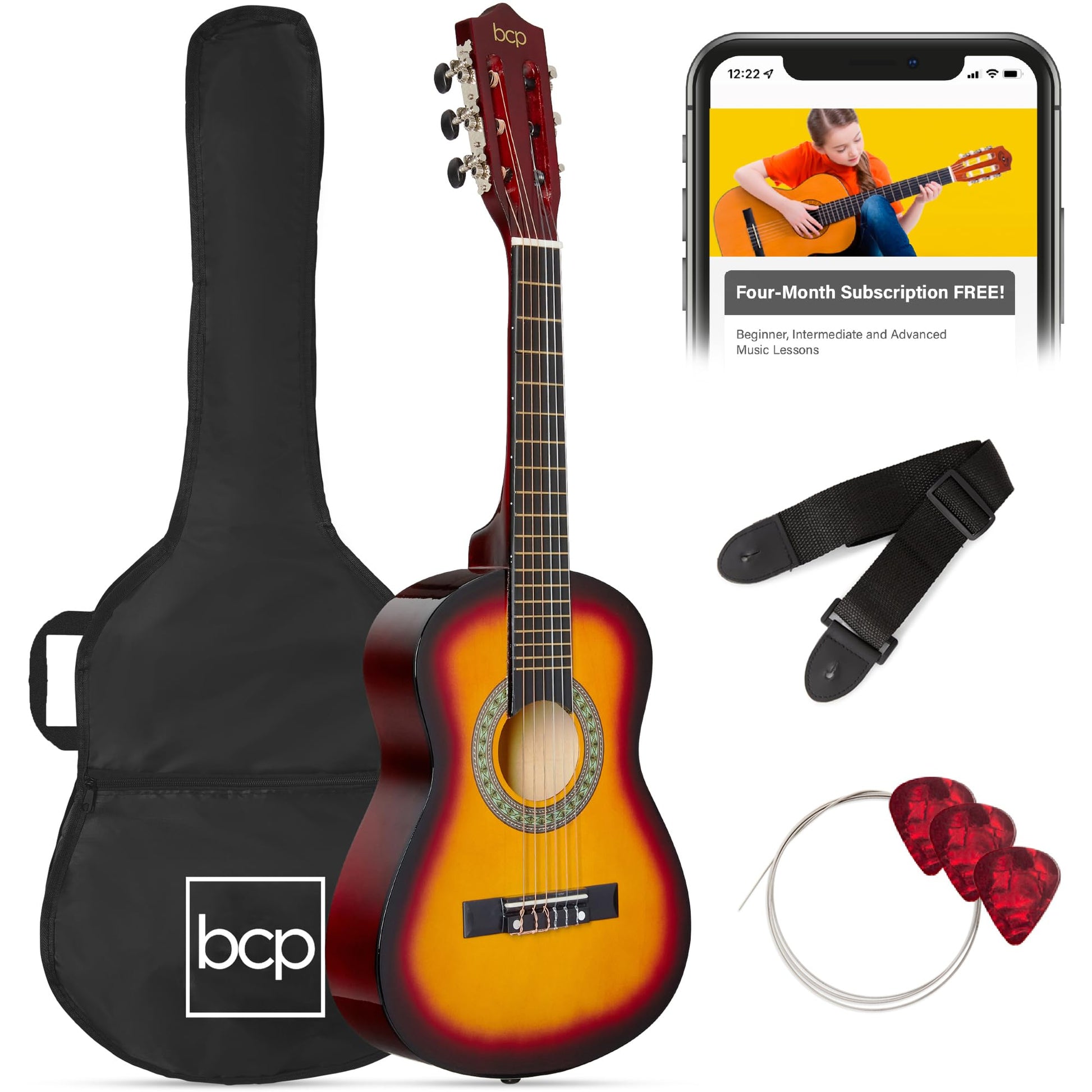 Best Choice Products 30in Kids Acoustic Guitar, All-in-One Beginner Starter Kit w/Strap, Case, Extra Strings, Rosette Inlay - Black