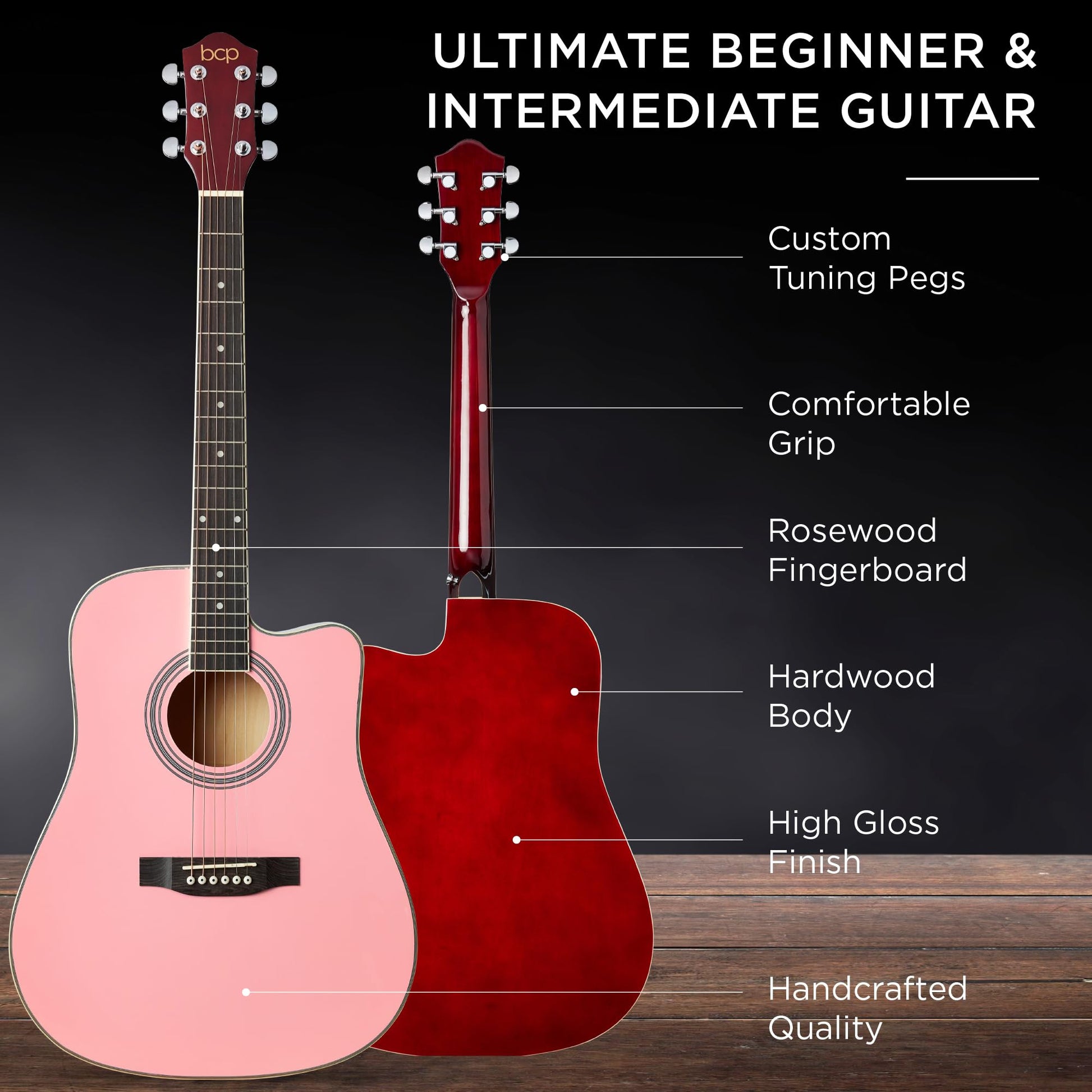 Best Choice Products 41in Beginner Acoustic Guitar Full Size All Wood Cutaway Guitar Starter Set w/Case, Strap, Capo, Strings, Picks - Aged Natural