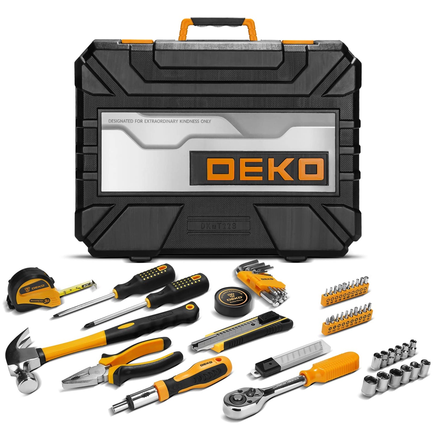 DEKOPRO 228 Piece Socket Wrench Auto Repair Tool Combination Package Mixed Tool Set Hand Tool Kit with Plastic Toolbox Storage Case