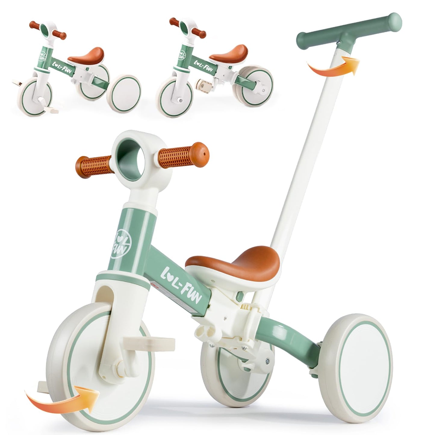 LOL-FUN 5 in 1 Toddler Tricycles for 1-3 Year Olds Boys Girls Toy with Parent Steering Push Handle, Baby Balance Bike 1 Year Old Kids Gift