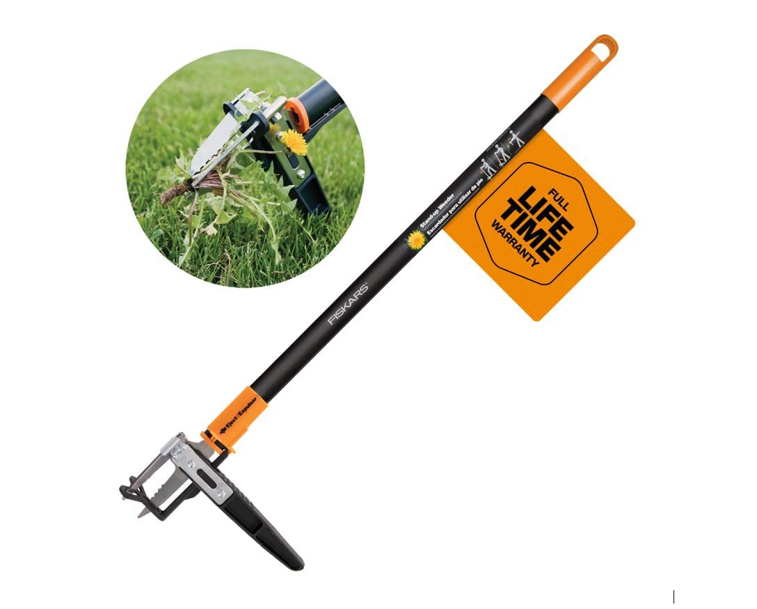 Fiskars 3-Claw Stand Up Weed Puller Tool, Gardening Hand Weeding Tool with 39" Long Ergonomic Handle with Easy-Eject Mechanism