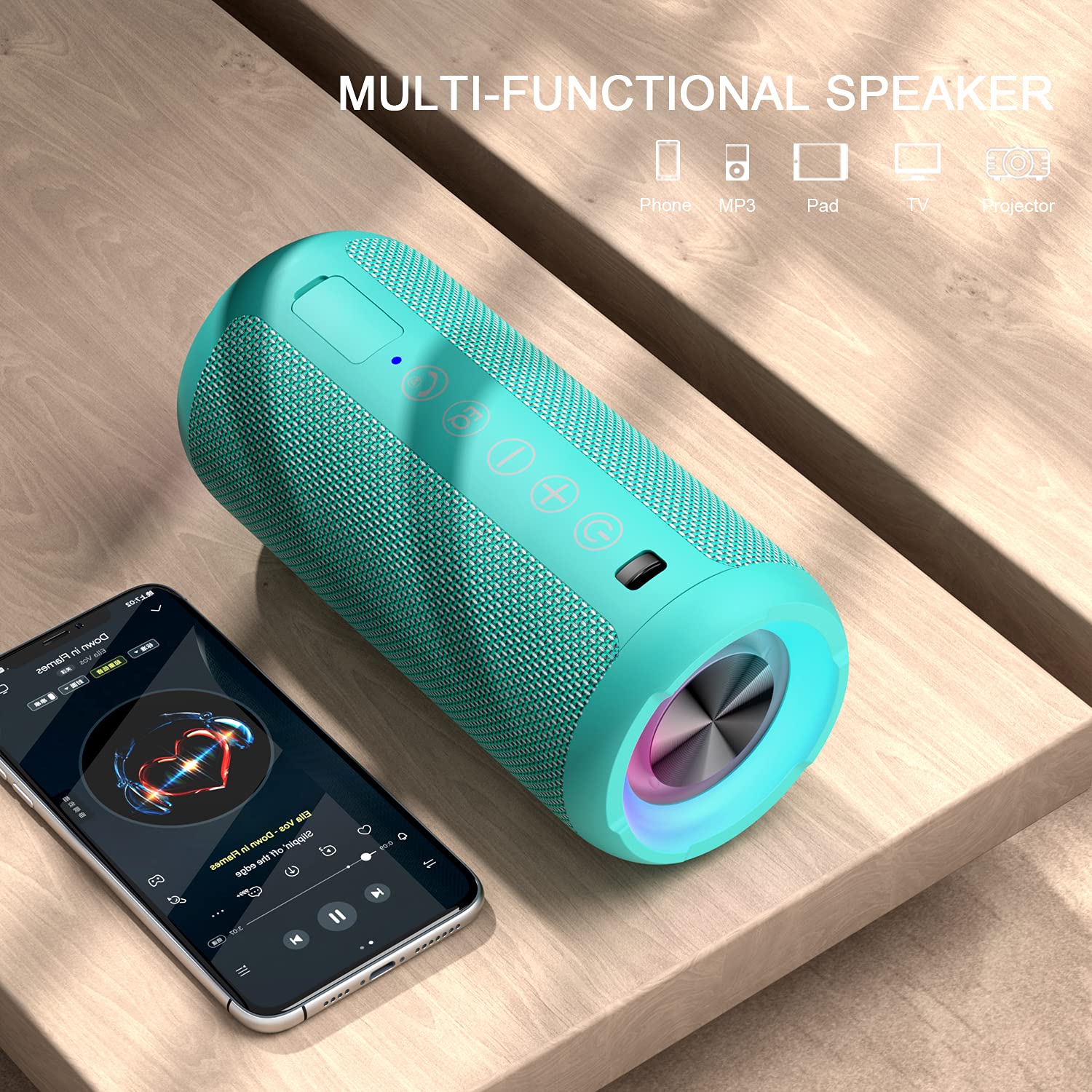 Ortizan Portable Bluetooth Speaker: IPX7 Waterproof, 24W Loud Sound, Deep Bass, Bluetooth 5.3, LED Lights, Wireless Stereo Pairing, 30H Playtime, for Home/Outdoor/Party/Beach, Birthday Gift (Black)