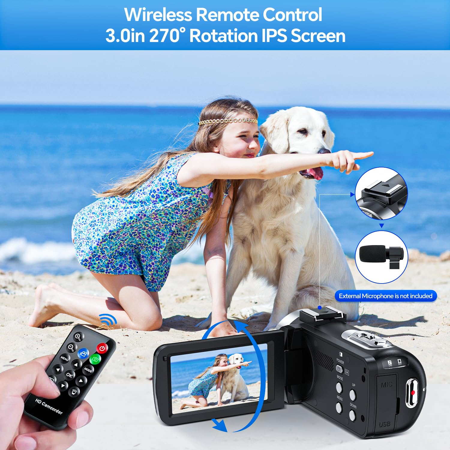 4K Video Camera Camcorder 42MP YouTube Vlogging Camera 18X Digital Zoom Webcam 3.0 Inch 270 Degree Rotation Screen Camcorders with 32G SD Card and 2 Batteries Recording While Charging