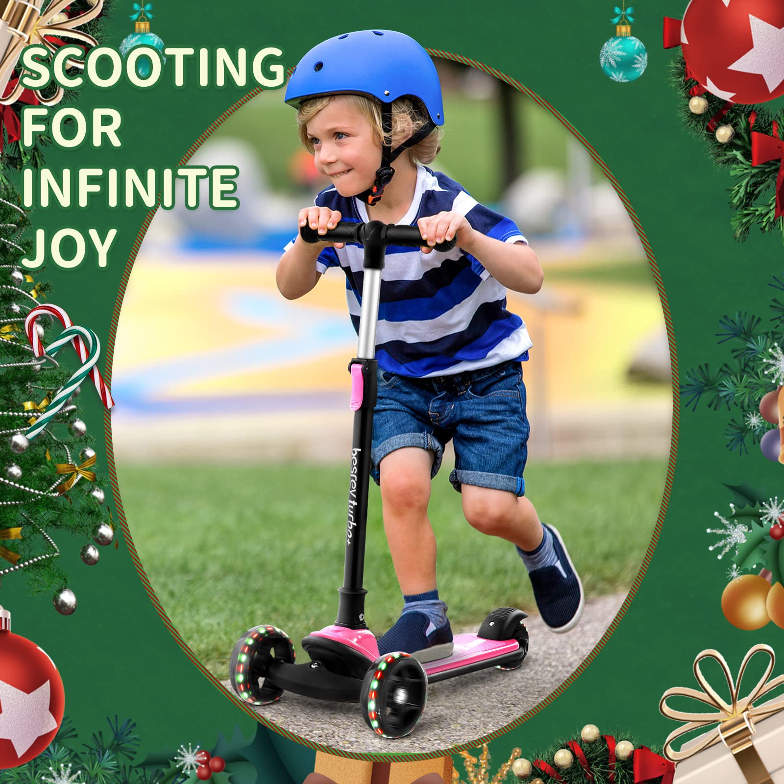 besrey Kick Scooter for Kids Ages 3-10, 3 Wheel Scooter for Kids with Adjustable Height, Folding Kids Scooter with LED Light Wheels Rear Brak Extra Wide Deck Outdoor Activities for Boys/Girls