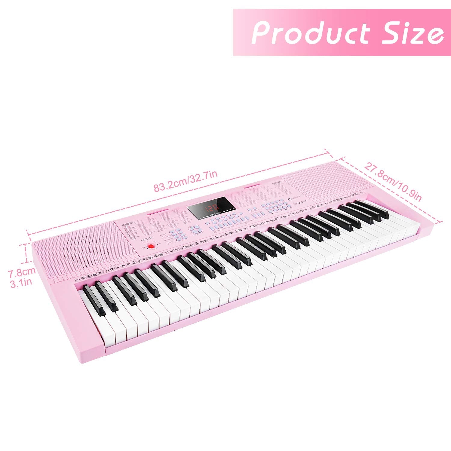 Vangoa 61-Key Light-Up Keyboard Piano for Beginners, 350 Tones &amp; Timbres, 3 Teaching Modes, With Microphone, Black