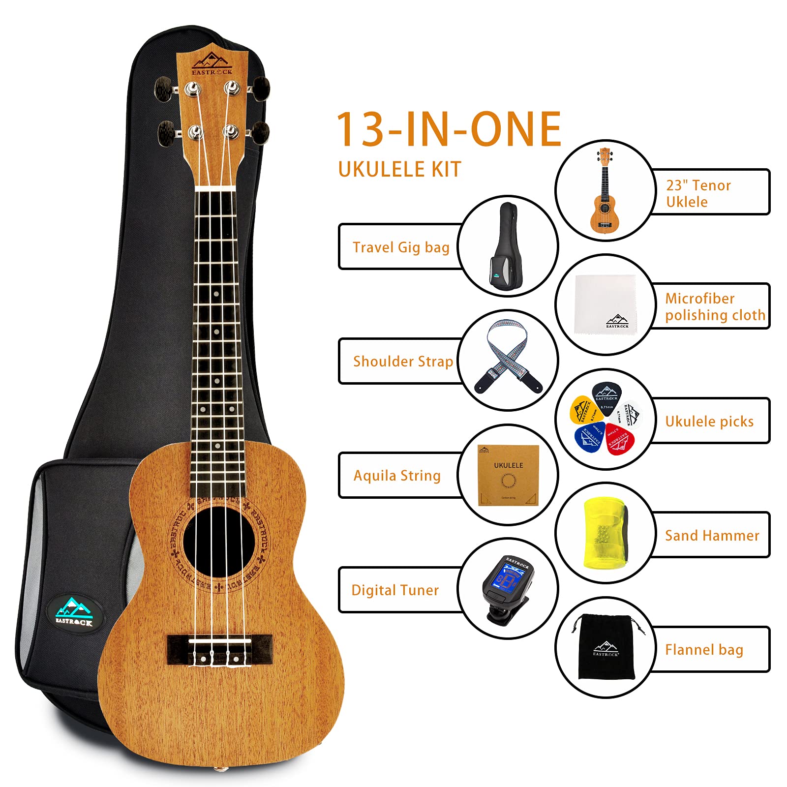 EASTROCK Concert Ukulele Mahogany Beginner 23 inch Ukelele Big Package Kit. Ukulele Ukalalee Suitable for adults, Beginners. (23-Mahogany)