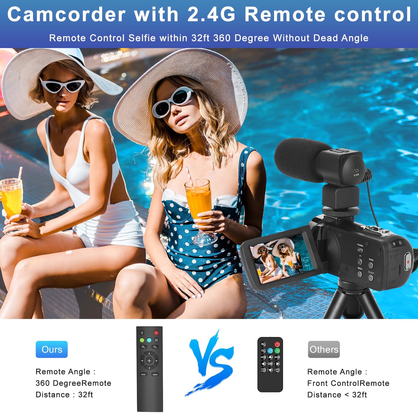 Video Camera, Full HD 1080P Camcorder 48MP YouTube Vlogging Camera Recorder 3.0 Inch 270° Rotation Screen 18X Digital Zoom with Remote Control, Microphone, Mini Tripod, 2 Battries, 32GB SD Card