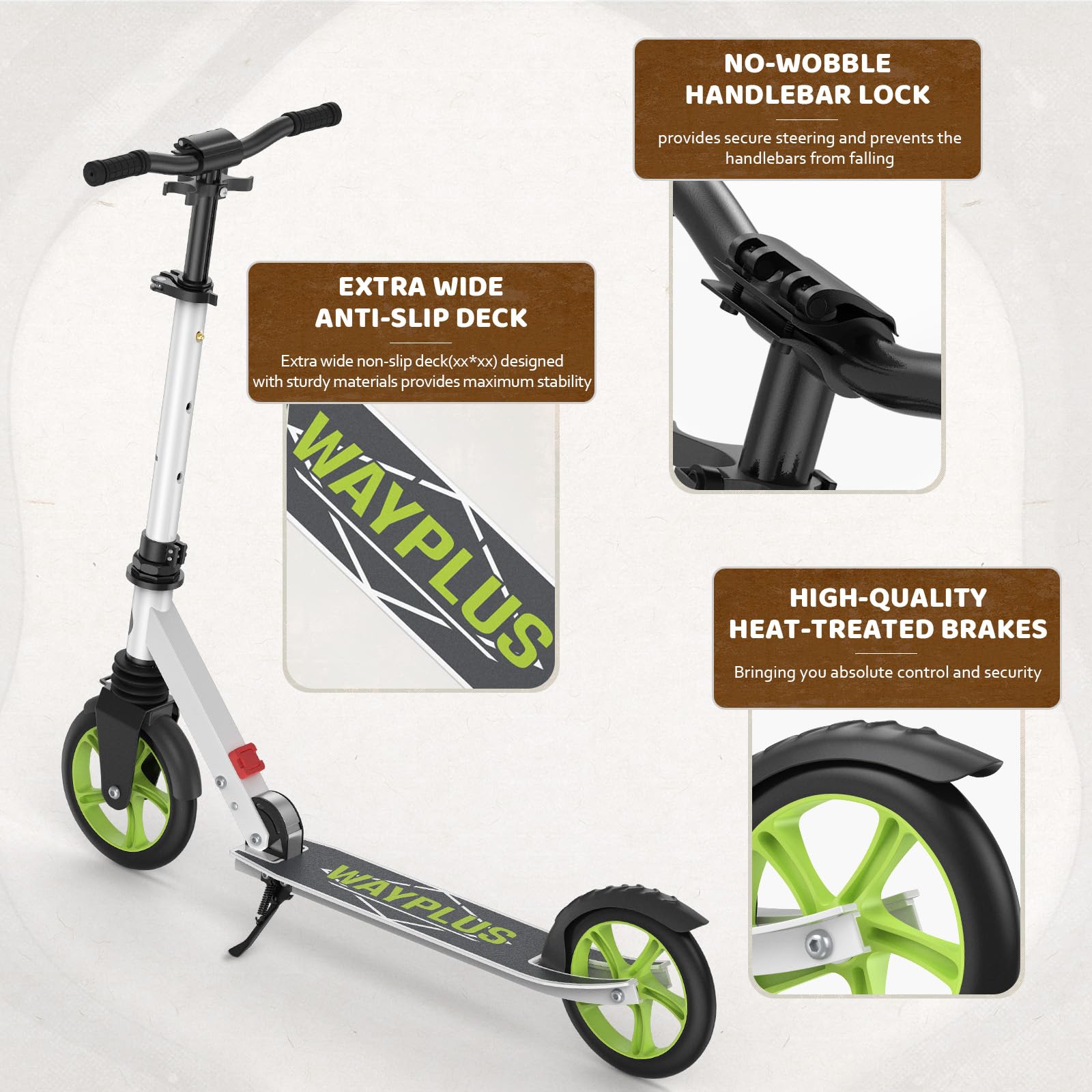 Kick Scooter for Ages 6+,Kid, Teens &amp; Adults. Max Load 240 LBS. Foldable, Lightweight, 8IN Big Wheels for Kids, Teen and Adults, 4 Adjustable Levels. Bearing ABEC9