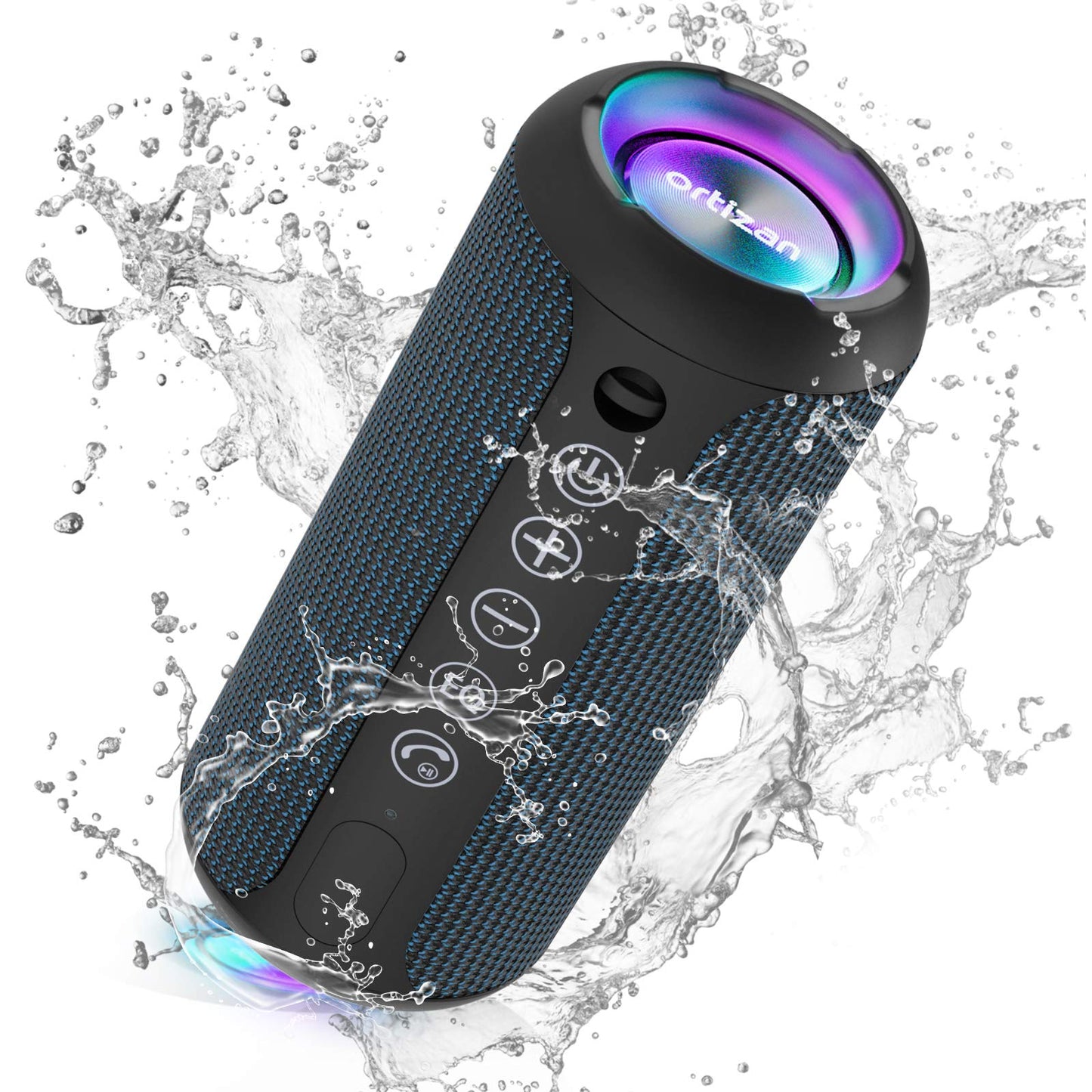 Ortizan Portable Bluetooth Speaker: IPX7 Waterproof, 24W Loud Sound, Deep Bass, Bluetooth 5.3, LED Lights, Wireless Stereo Pairing, 30H Playtime, for Home/Outdoor/Party/Beach, Birthday Gift (Black)