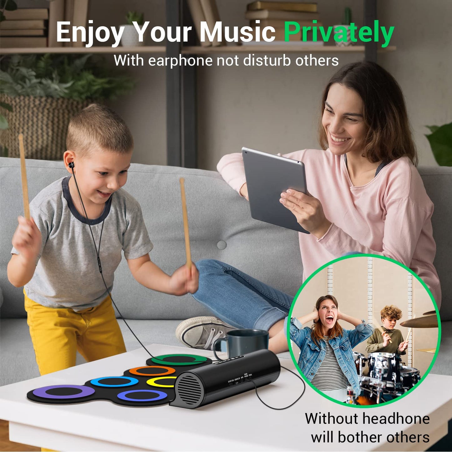 Electric Drum Set, 7-Pad Kids Electronic Drum Set with Headphone Included, Roll-up Drum Practice Pad, Great Holiday Xmas Birthday Gift for Kids