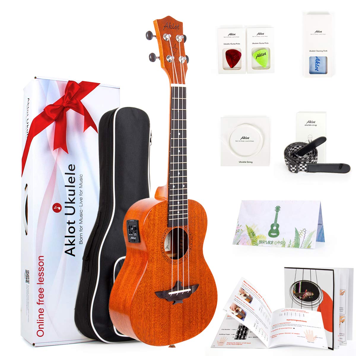 AKLOT 5 Strings Ukulele,Tenor Ukelele 26 inch Solid Mahogany Uke with Gig Bag Belt Extra Strings Professionals