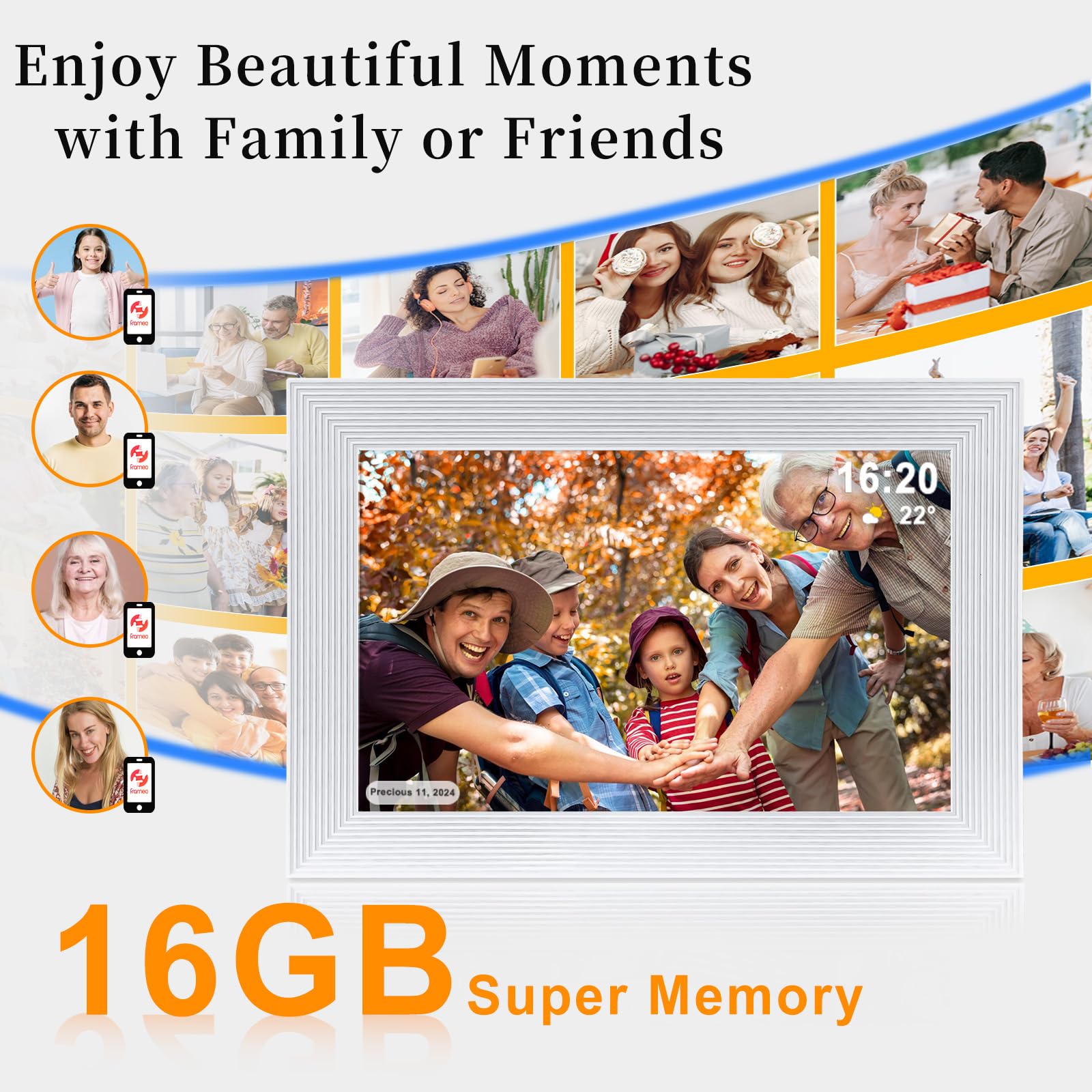 Frameo Digital Picture Frame WiFi -10.1 Inch Digital Photo Frame with 32GB Storage SD Card Slot Desktop,IPS Touch Screen, Auto-Rotate Slideshow Share Videos Photos Remotely Via App-White