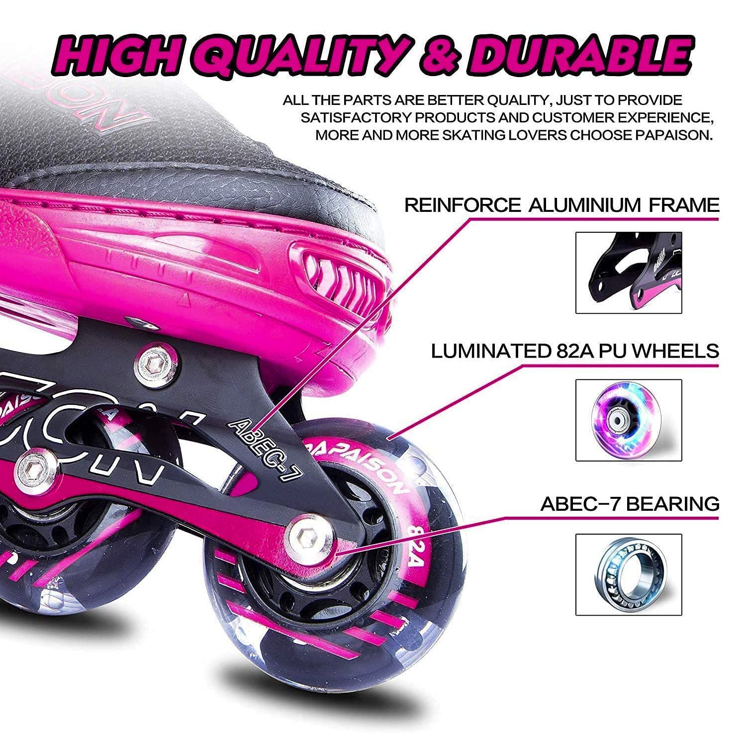 PAPAISON Adjustable Inline Skates for Kids and Adults with Full Light Up Wheels, Outdoor Roller Skates for Girls and Boys, Men and Women