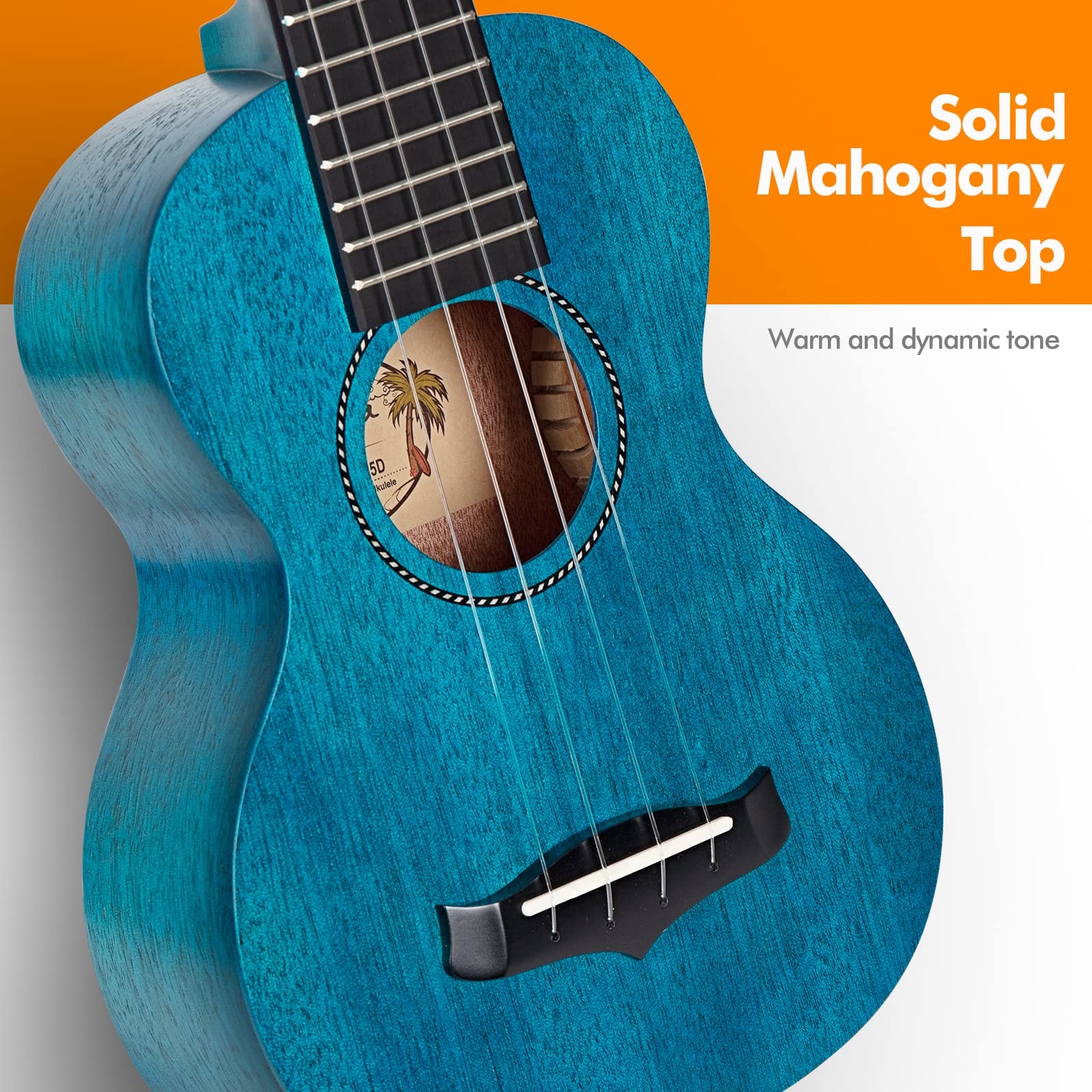 Enya Concert Ukulele 23 Inch Blue Solid Mahogany Top with Ukulele Starter Kit Includes Online Lessons, Tuner,Case, Strap, Strings, Capo, Sand Shaker, Pick,Polish Cloth (EUC-25D BU)