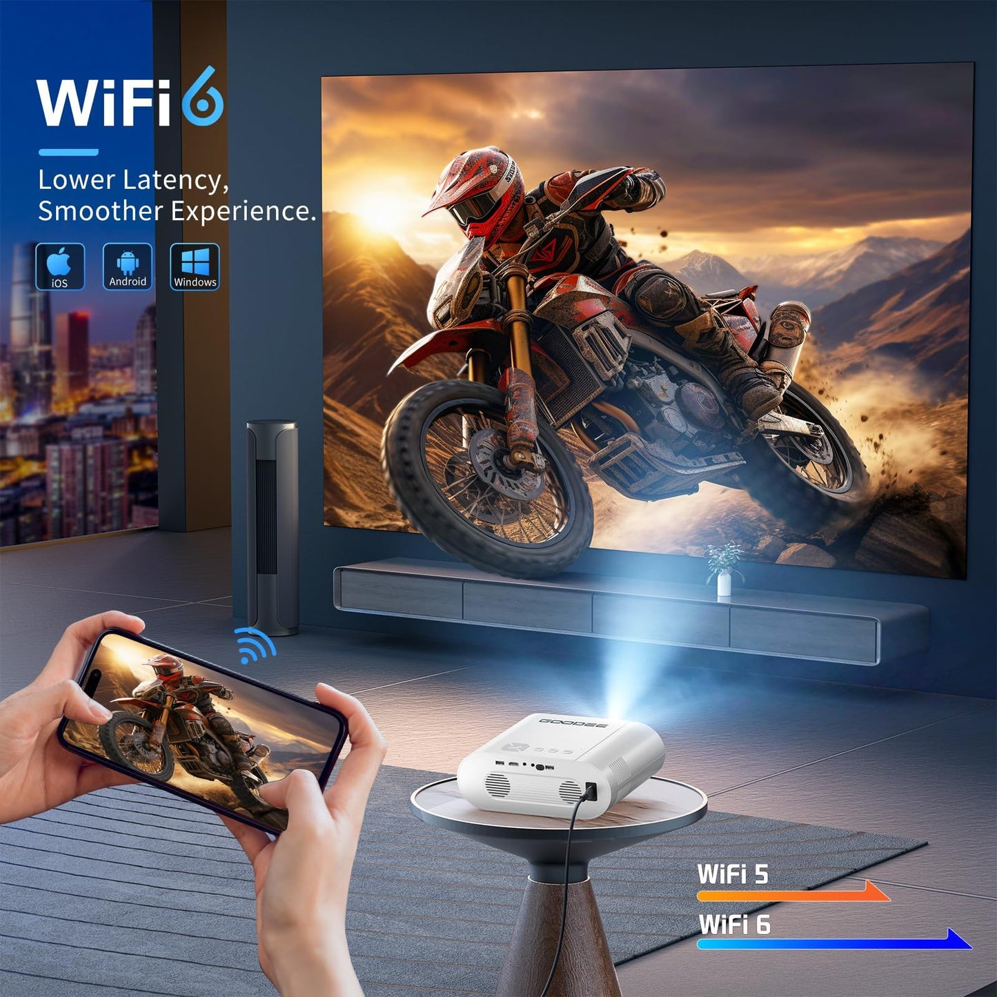 4K Projector, GooDee Projector with WiFi and Bluetooth, Mini Projector with Auto Keystone and Remote Focus, Native 1080P Home Theater Movie Projector Compatible with Phone/Laptop/TV Stick/Game/PPT